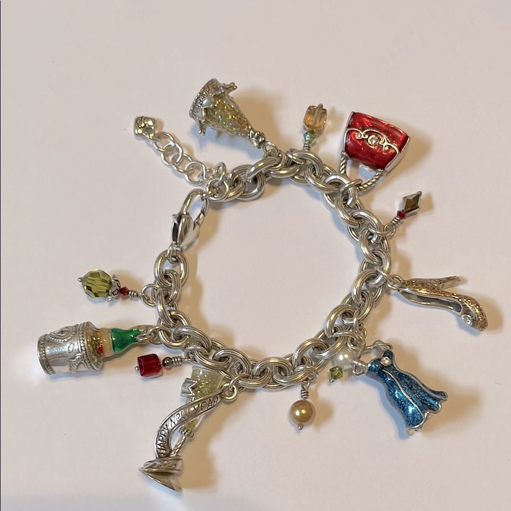 Brighton Silver New Years Celebration Party Charm Bracelet Swarovski crystals